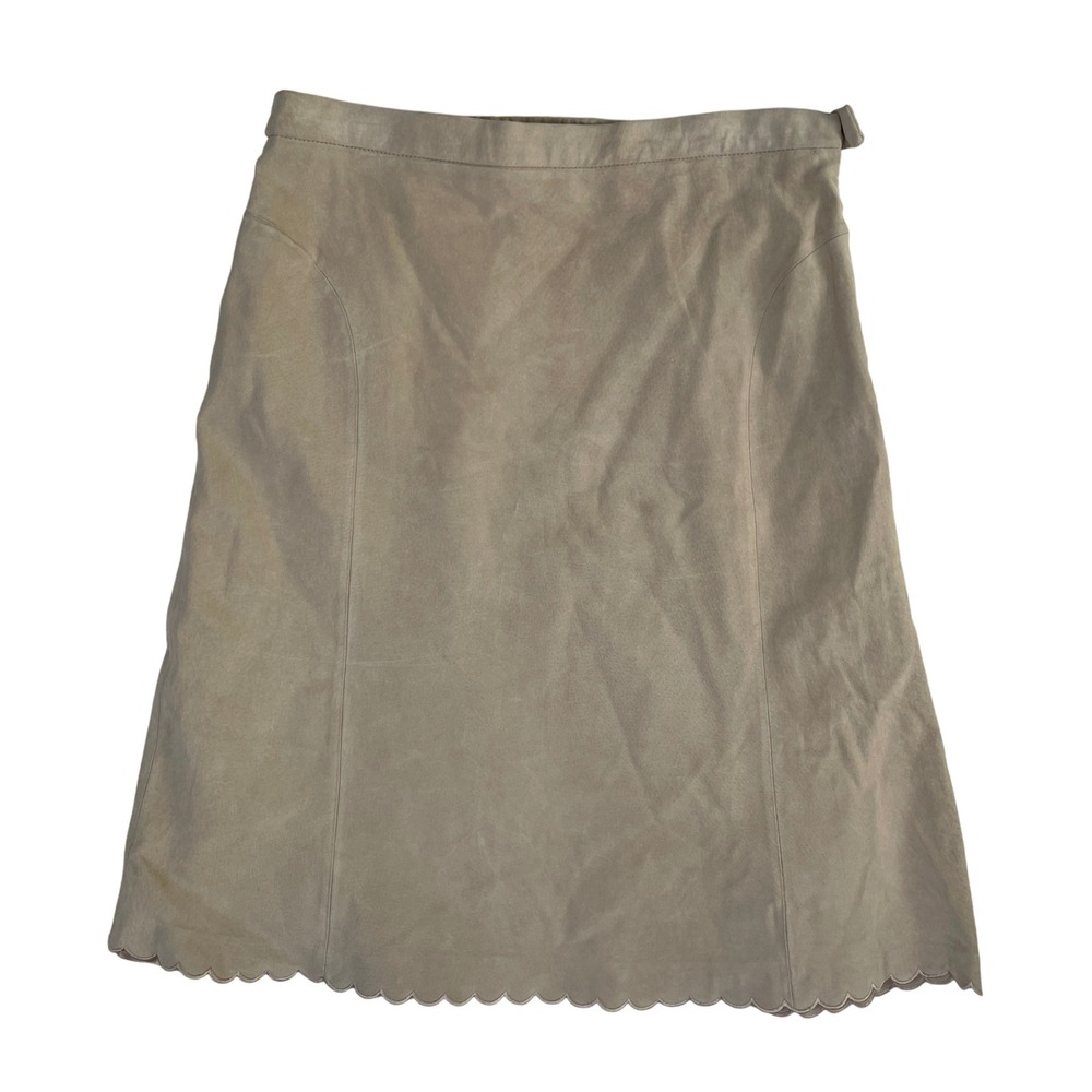 Terry Lewis Suede Skirt Women's Beige A Line Scalloped Hem Classic Luxury 12